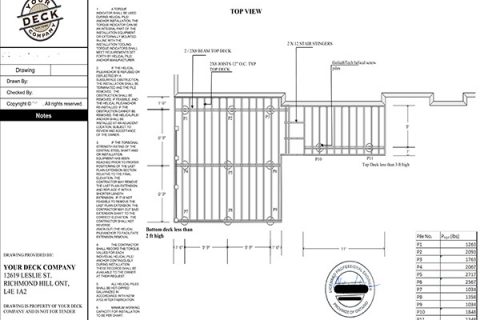 image of a deck permit plan detailing the structural layout of the deck