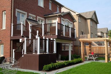 Custom cedar pergola and multilevel trex deck - Deck Builder in Bradford