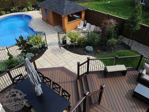 Custom deck, cabana and backyard landscaping