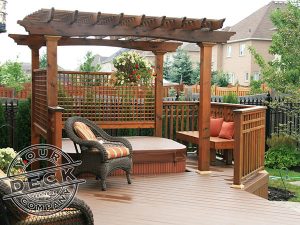 Low maintenance decking with a cedar pergola