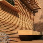 Floating bench built into custom cedar screen