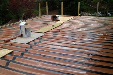 Image of a large Trex RainEscape installation to keep this deck in Mississauga dry