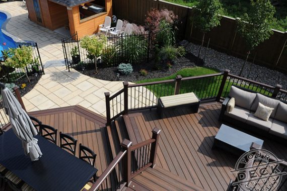 Multi-level Trex deck with spiced rum decking